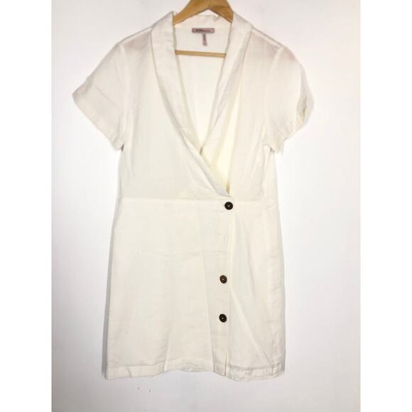 BCBGeneration Dress Short Sleeve Collared Faux Wrap Button-Side Mini White 12 - Picture 2 of 7
